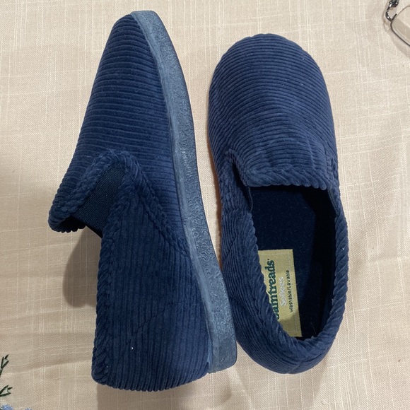 New Foamthreads Navy corduroy slippers  red rubber sole for little boys Sz 13 - Picture 16 of 16